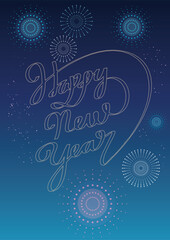 Happy New Year. Holiday Vector Illustration. Shiny rhinestone Lettering Composition with Firework.