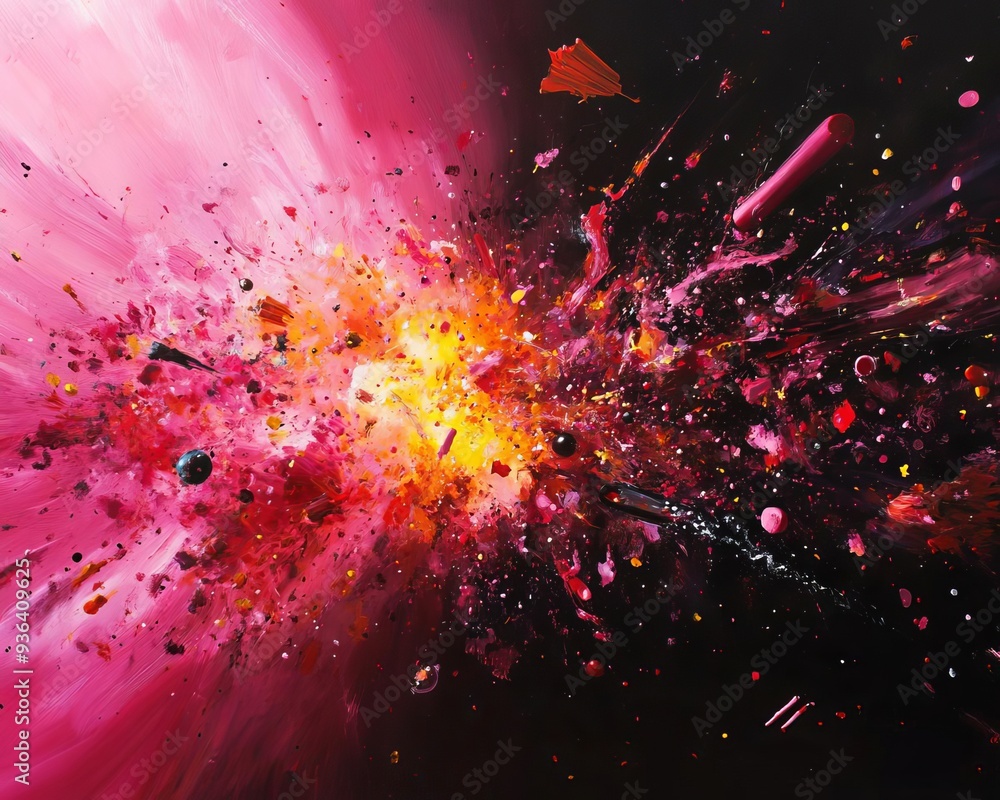 Poster vivid explosion of colors in an abstract design, showcasing dynamic movement and energy in a captiva