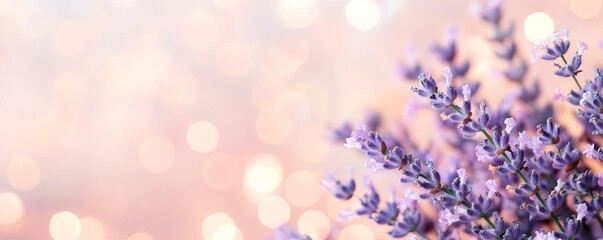 Obraz premium Soft peach and lavender bokeh lights, pastel background, ethereal glow