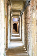 stones, walls and towers of a medieval fortress castle 