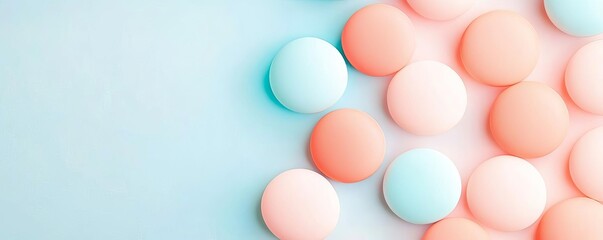 Faded pastel circles with light coral and sky blue, soft color palette, playful abstract