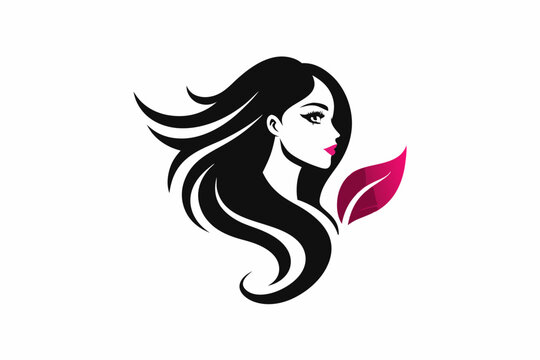 woman profile logo with black hair and leaf clip art preview