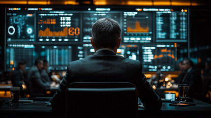 A meeting room filled with investors discussing the potential returns of various asset classes, with detailed financial data on display.