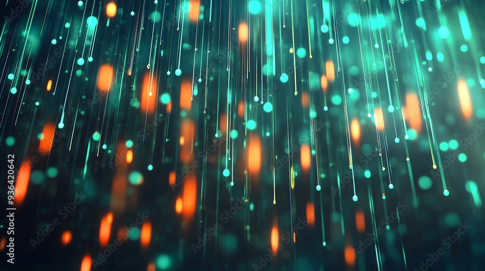 Aufkleber a vibrant, abstract background depicting glowing particles and light trails in teal and orange, crea