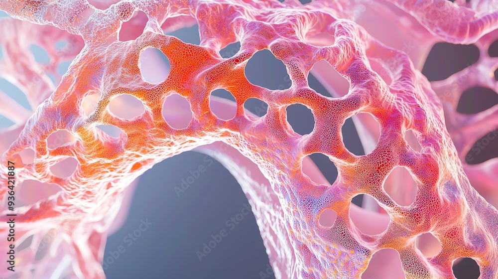 Poster abstract representation of biological structure showcasing intricate patterns and vibrant colors, id