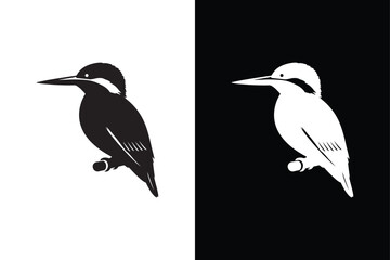 Kingfisher bird victor icon with black and white background.