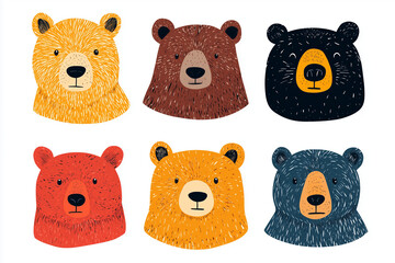set of Scandinavian-style bear illustrations in vibrant colors