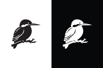 Kingfisher bird victor icon with black and white background.