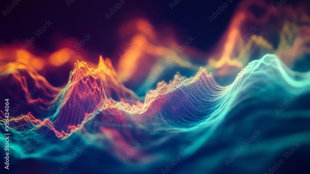 Poster vibrant abstract wave of colorful light, representing energy and movement in an artistic portrayal o