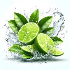 limes with water splash, background lime liquid splashing breakfast bright citrus colors cut design diet drink dripped droplet eating element expression falling flowing food fruit