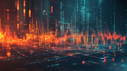 Abstract Digital Cityscape with Data and Network Connections