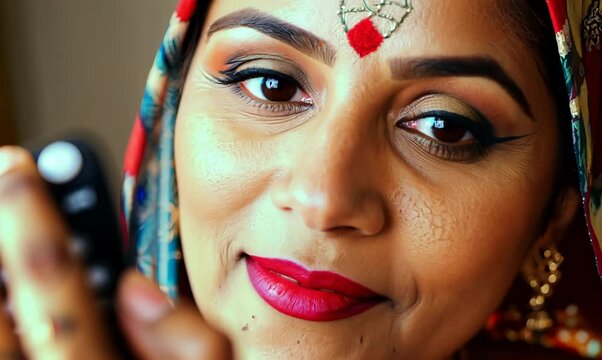 Extreme Close-Up of Moroccan Woman Channel Surfing with Remote Control