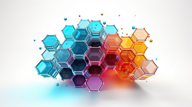Molecular structure with interconnected hexagons and spheres, science concept - Powered by Adobe