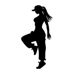 Vector illustration. Girl hip-hop dancer. Black silhouette on a white background.