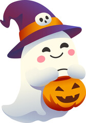Adorable Ghost Holding Pumpkin Bucket (Gradient Color Style)
