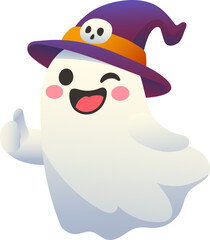 Winking Ghost with Witch Hat Giving Thumbs Up (Gradient Color Style)