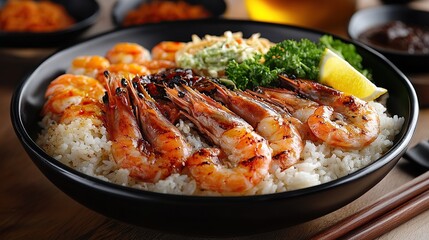 Grilled Shrimp Rice Bowl with Lemon