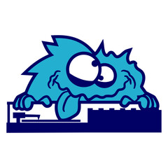 Hairy Happy Crazy Weird Party Monster Tongue Face Music DJ Mixing Console Headphone Night Dancing Clubber Raver Comic Humor Cartoon Cool Sound Disco Club Festival Band Concert Techno Discothek Love