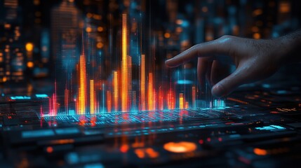 Hand Projecting a Futuristic Digital Bar Chart