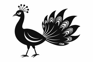 minimal peacock bird vector silhouette, black color silhouette,