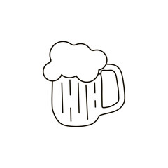 Vector line beer glass. Foam beer in a glass. Foam beer pint vector. Clinking outline glasses. Alcoholic drink beer vector. Vector illustration.