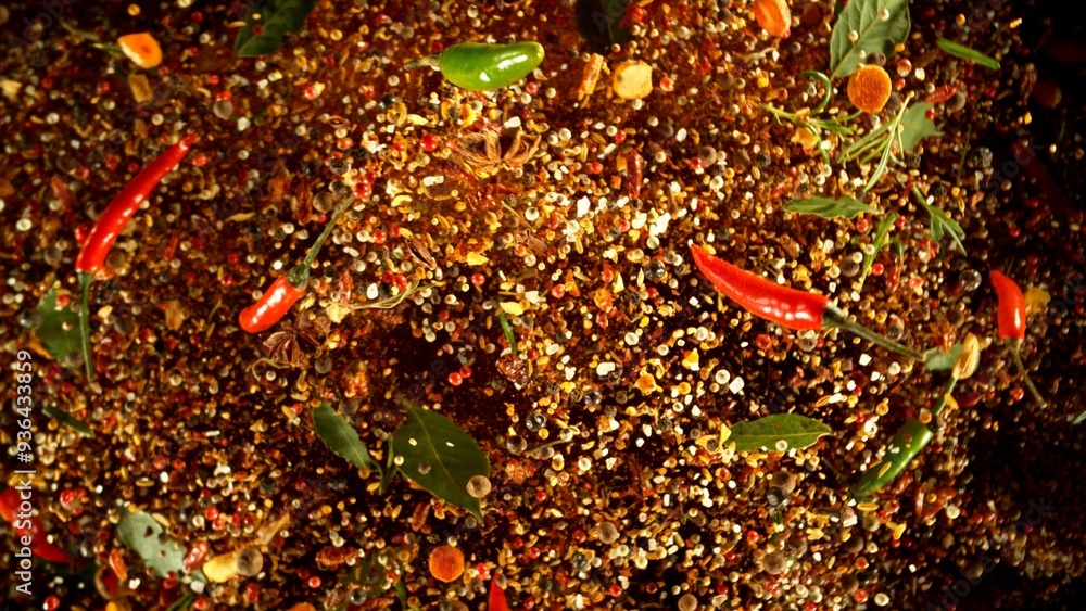 Poster freeze motion of exploding spice into the air.