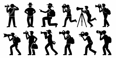 photographer different pose black Silhouettes vector set