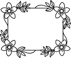 Floral Border square line art illustration black and white