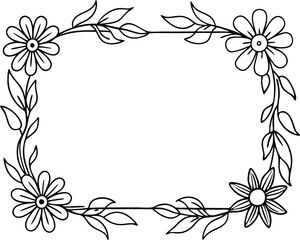 Floral Border square line art illustration black and white