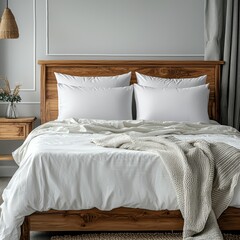 Obraz premium Classic bed with pillow and throw created with generated ai