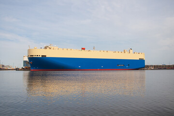 A big container ship in the harbour of Bremerhaven