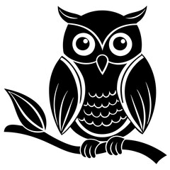 Cute owl silhouette vector sitting on a tree branch