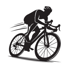 Cycling Theme, Vector Silhouette Of Road Cyclist Vector Silhouetted White Background