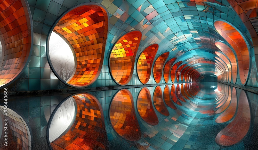 Poster a tunnel with colorful lights.