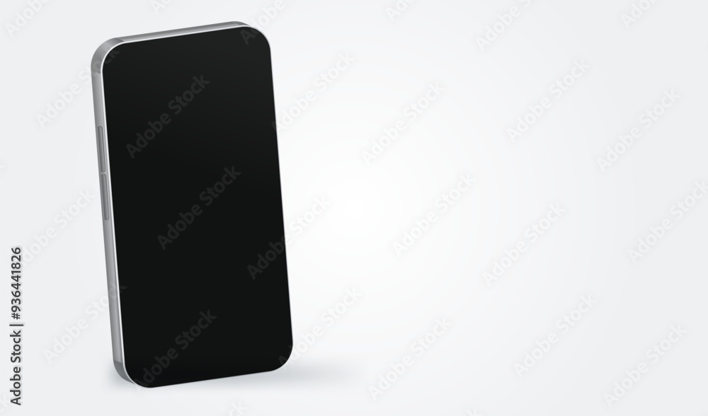 Poster mock up realistic 3d smartphone black screen. phone front view mockup. silver cellphone mobile isola
