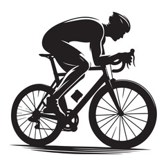 Cycling Theme, Vector Silhouette Of Road Cyclist Vector Silhouetted White Background