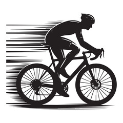 Cycling Theme, Vector Silhouette Of Road Cyclist Vector Silhouetted White Background