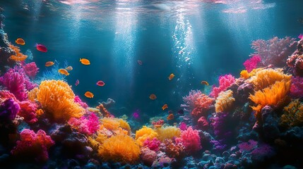 Naklejka premium Colorful coral reef with lively fish schools perfect for crafting beautiful underwater nature background designs