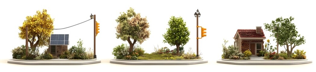 Fototapeta premium Miniature Model Homes with Solar Panels and Streetlights.