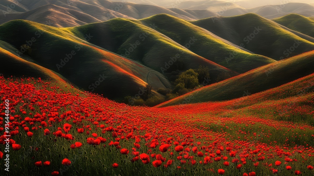 Wall mural poppy field in the morning