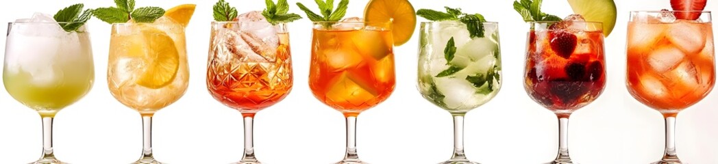 Assortment of Colorful Cocktails in Glasses.