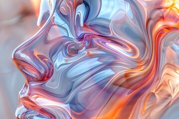 Obraz premium Abstract Fluid Art Depicting a Stylized Face in Vibrant Colors