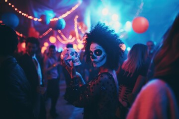 Masked Halloween Celebration at Nighttime Festivity