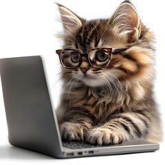 Cat Using Laptop with Glasses.