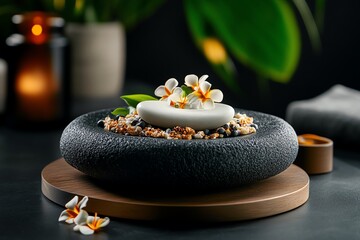 A spa treatment menu displayed in an elegant, sophisticated way, with descriptions of massages, facials, and other wellness services