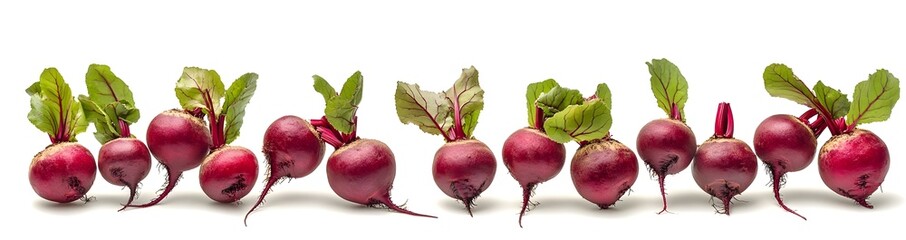 Fresh Beetroots with Green Leaves on White Background.