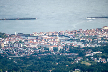 Travelling by old wooden train up to Larrun or La Rhune, Larhune mountain at the western end of the Pyrenees located on border of France and Spain, in traditional Basque provinces Labourd and Navarra