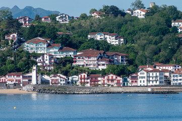 White houses and villas of Cibourne on Basque coast, famous resort, known for beautiful architecture, nature and cuisine, South of France, Basque Country