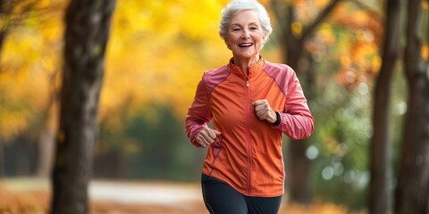 older woman jogging in park