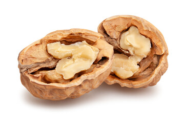 sliced walnuts path isolated on white
